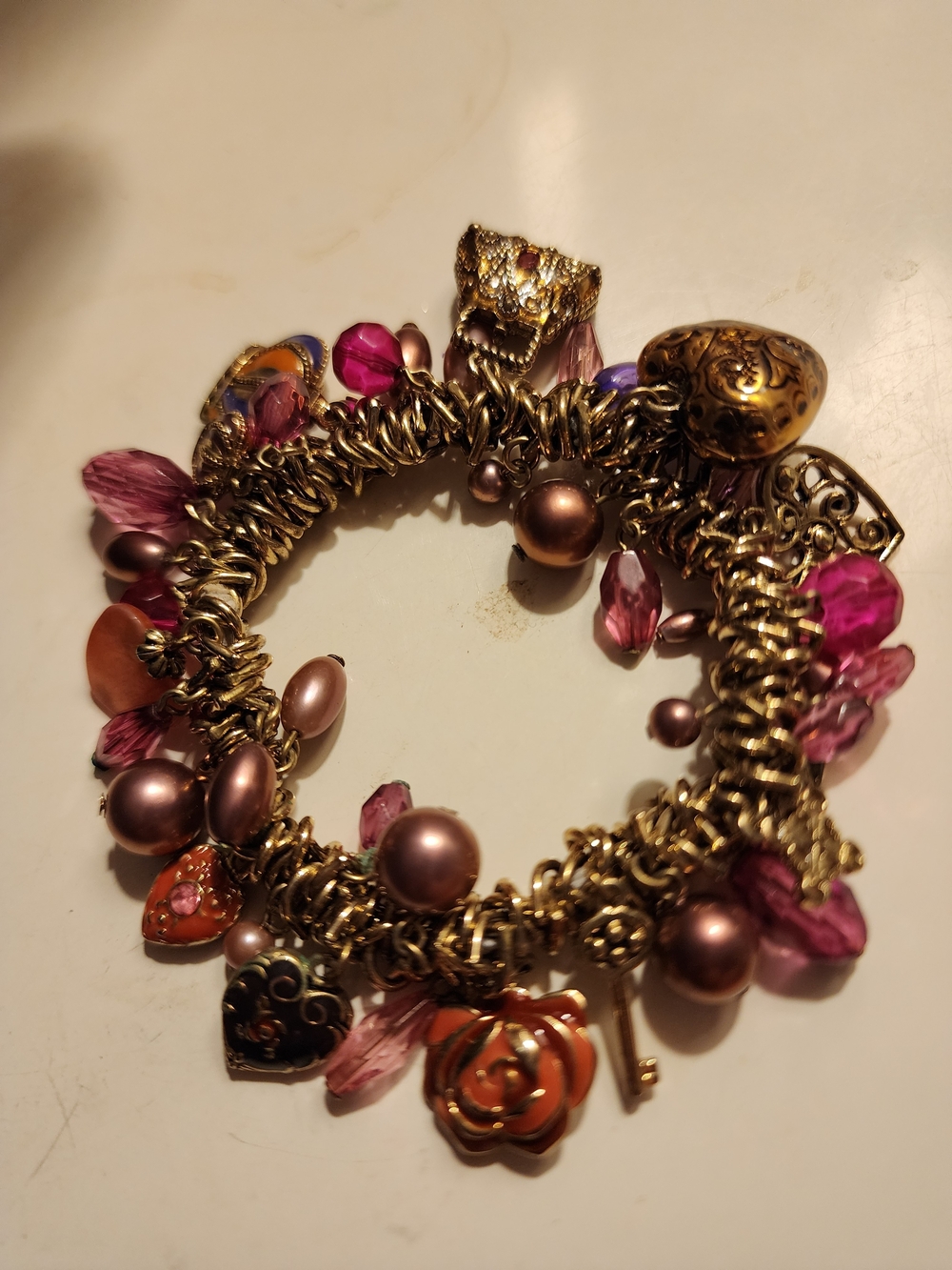 Liz Claiborne Gold Tone Stackable Stretch Charm Bracelet, Vintage, Signed